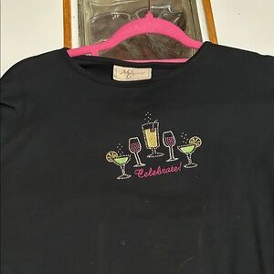 Black 'Celebrate' Cocktail Embellished Top. XL
